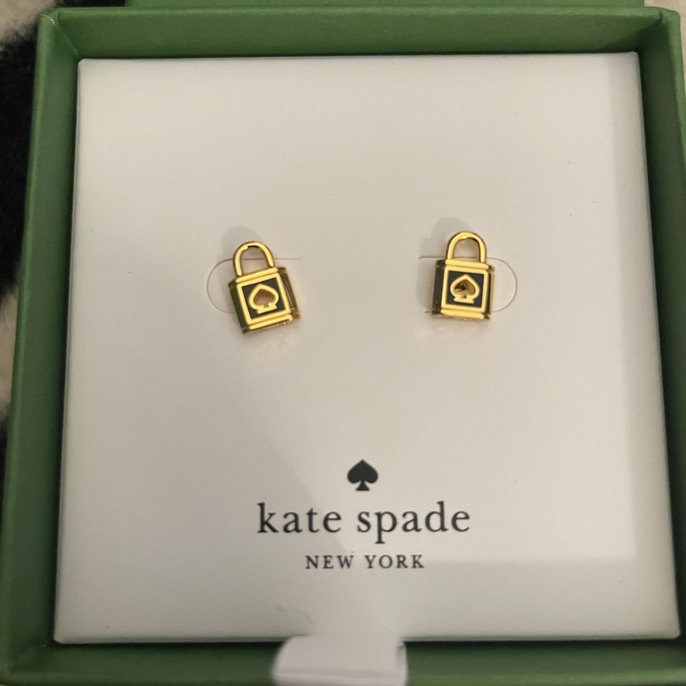KATE SPADE Gold-Plated Lock and Spade Cutout Padlock Stud Earrings NWT✨✨✨ - Picture 5 of 9